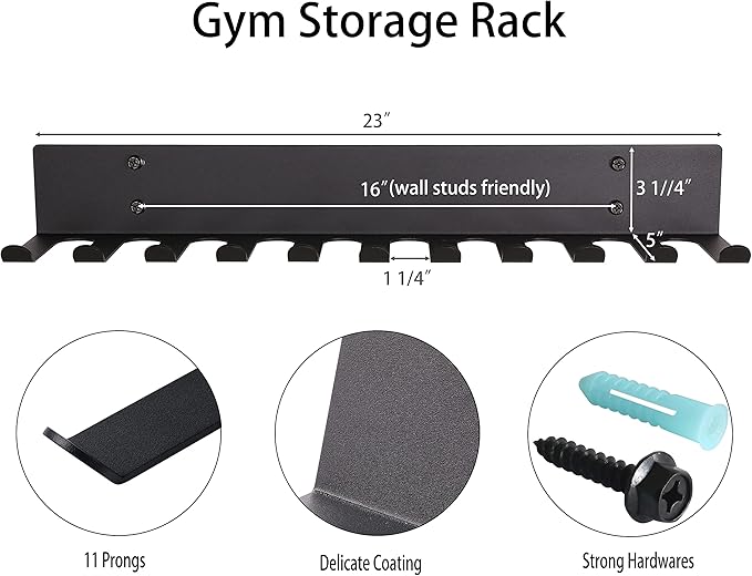 Multi-Purpose Gym Equipment Storage Rack Resistance Bands Storage Hanger Barbell Rack Heavy Duty Gym Rack for Exercise Bands, Lifting Belts and Jump Ropes