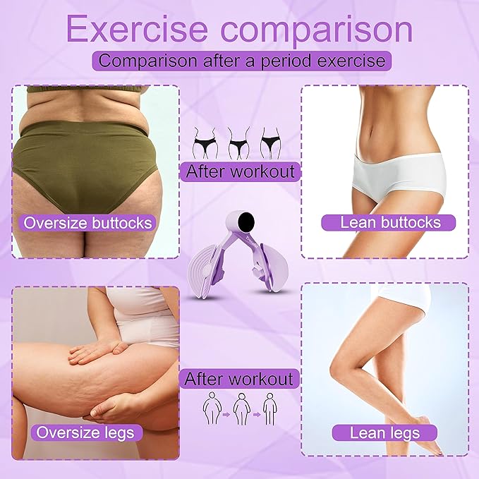 Hip and Inner Thigh Trainer | 360-degree Adjustable Pelvic Floor Muscle Trainer for Arms & Slimmer Thighs | Leg Press, Butt Workout and Kegel Exercise Equipment for Women (Lilac, No Screen)