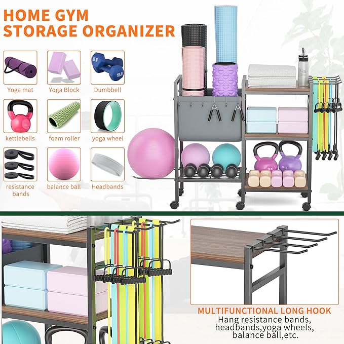 Yoga Mat Storage Rack Dumbbell Rack, TORIBIO Home Gym Equipment Storage for Dumbbells/Kettlebells/Yoga Mat and Balls