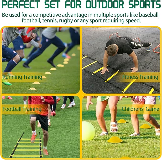 Agility Ladder Speed Training Equipment Set 20ft Agility 4 Agility 12 Disc 1 Jump 4 Stakes 5 Bands