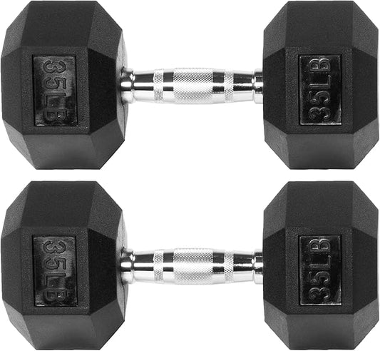 Signature Fitness Premium Rubber Encased Hex Dumbbell, Pairs