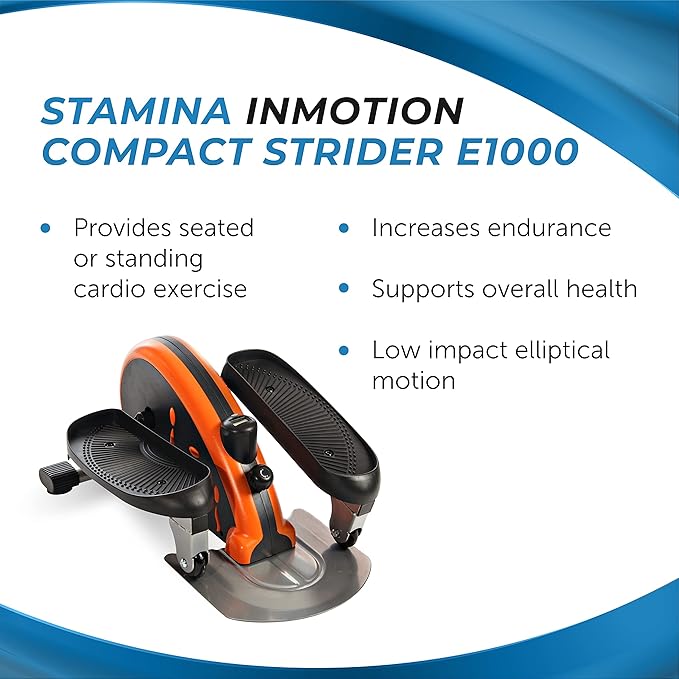 Stamina Inmotion Compact Strider Foot Exercise Machine - Under Desk Elliptical - Standing or Seated Elliptical Fitness Equipment