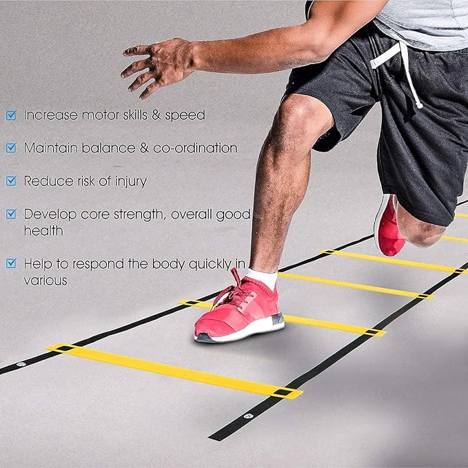 Yes4All Speed Training Equipment Set: 15ft Agility Ladder 5 Agility 12 Disc