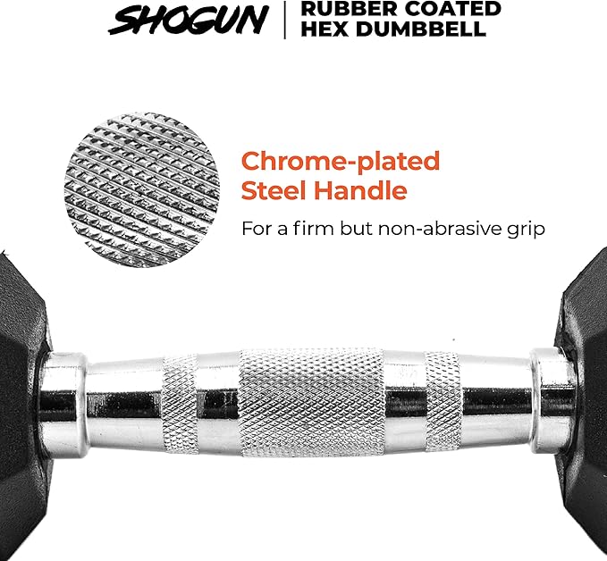 Shogun Hex Dumbbells. Available Hex Dumbbells from 5-55 LBS For Home Workouts, Weight & Strength Training. 5 to 20 LB Hex Dumbbells Sold in Pairs. 25 to 55 LB Hex Dumbbells Sold as Single.