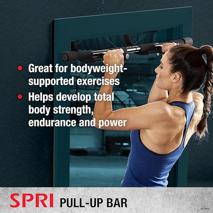 SPRI Pull Up Bar - 8-Grip and 12-Grip Door Frame Mounting Pull-Up Bar for Versatile Workouts - Rugged Steel Frame with Foam Handles - Supports 300 Pounds - Fits Door Frames Up to 32 in. Wide – Black