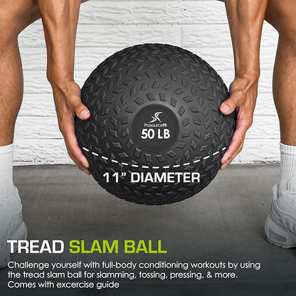 ProsourceFit Slam Medicine Balls 5, 10, 15, 20, 25, 30, 50lbs Smooth and Tread Textured Grip Dead Weight Balls for Strength and Conditioning Exercises, Cardio and Core Workouts