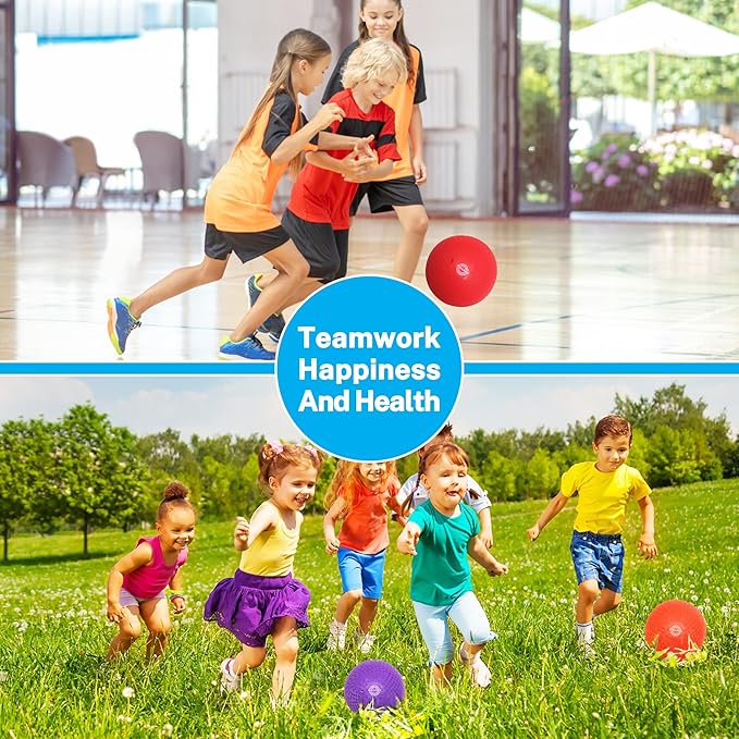 Dodgeballs Playground Balls, Dodge Ball Set for Kids & Adults, Bouncing Kickballs Handball for Outdoor & Indoor Games - Includes Pump & Mesh Storage Bag