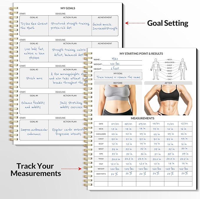 Fitness Journal Workout Planner for Men & Women, A4(8.5" x 11") Workout Journal Log Book Planner for Track Gym Essentials, Home Workouts, Track Progress, Achieve Goals, Black