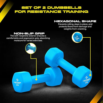 Neoprene Coated Dumbbell Sets of 2, Hand weight Dumbbells Anti-roll, Anti-Slip, Hexagon Shape for Strength Training Exercises Dumbbell Pairs for Men and Women, Ideal for Home Gym