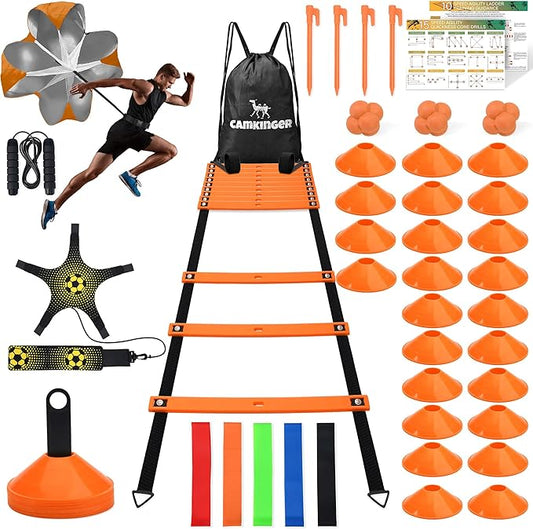 Agility Ladder Agility Training Equipment Set-20ft Speed Ladder/Running Parachute/24 Soccer