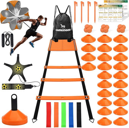 Agility Ladder Agility Training Equipment Set-20ft Speed Ladder/Running Parachute/24 Soccer