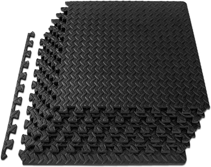 ProsourceFit Puzzle Exercise Mat ½ in, EVA Interlocking Foam Floor Tiles for Home Gym, Mat for Home Workout Equipment, Floor Padding for Kids, Black, 24 in x 24 in x ½ in, 144 Sq Ft - 36 Tiles