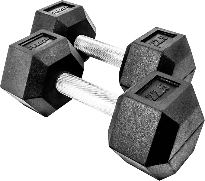 Rep Fitness Rubber Hex Dumbbell(s) - Singles (55LB +) and Pairs (5LB - 50LB) - Low Odor, Fully Knurled Handle