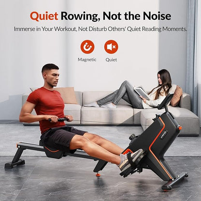 Magnetic Rowing Machines for Home, Compact and Saves Space - Vertical/Folding Storage, 350 LB Weight Capacity with Bluetooth App Supported, Tablet Holder and Comfortable Seat Cushion