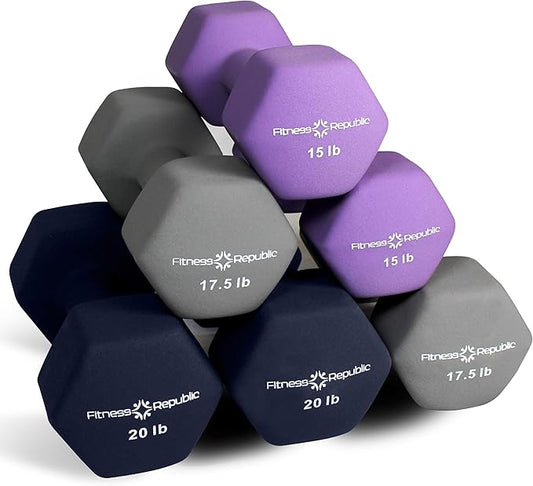 Neoprene Workout Dumbbell Set - Non Slip, Anti Roll Exercise & Fitness Dumbbells Combo - Hex Shaped Hand weights for Men & Women - Ideal for Home Gyms training