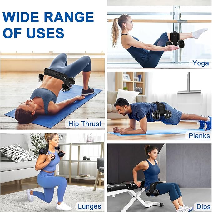 Hip Thrust Belt, Dumbbell Belt with 6.5mm Thick Non-slip Padding for Safety & Relieve Pressure, Booty Belt with Stronger Load-Bearing, Easy to Use with Dumbbells, Kettlebells or Plates