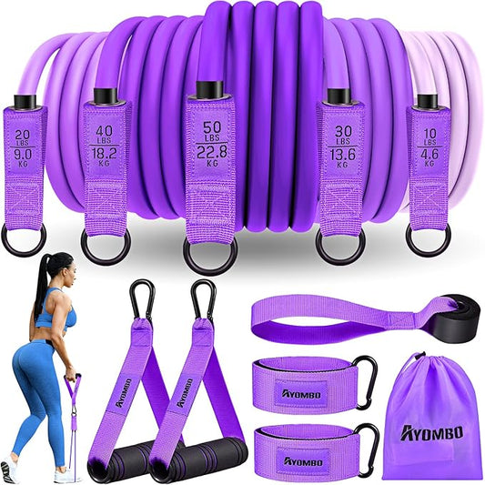 Resistance Bands, Exercise Bands with Handles for Working Out, Fitness Bands for Women, Workout Equipment Home Gym, Training Bands with Door Anchor, Legs Ankle Straps, Shape Body, Physical Therapy