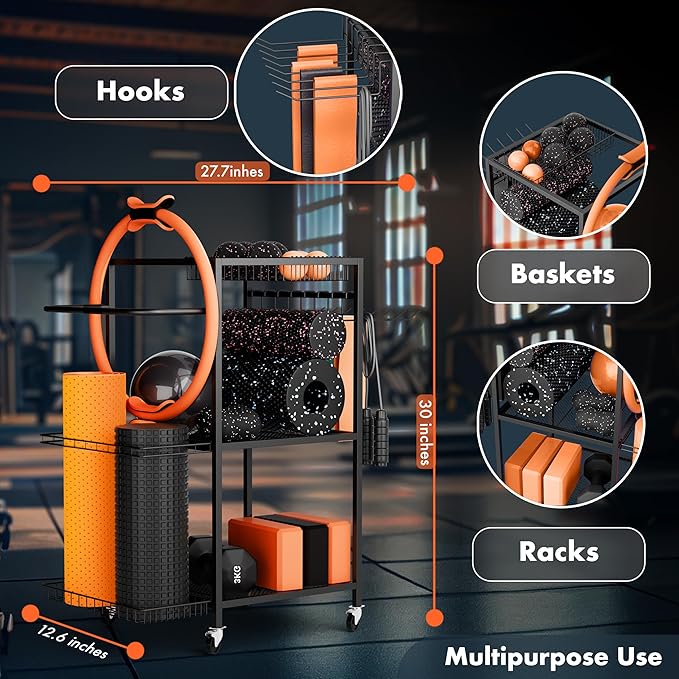 Home Gym Workout Equipment Storage system - Ideal for Exercise Equipment, Fitness Accessories, Yoga weights set, Sports Workout Equipment for Women, Men and Seniors - Perfect for home workouts