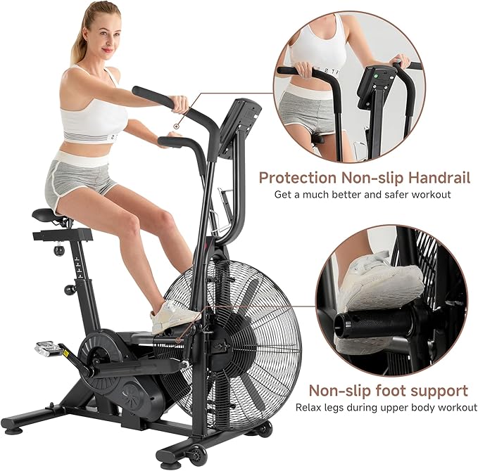 leikefitness Fan Exercise Bike Upright AirBike Indoor Cycling Stationary Bicycle with Unlimited Air Resistance System,Heart Rate Compatibility and Tablet Holder for Home Cardio Workout