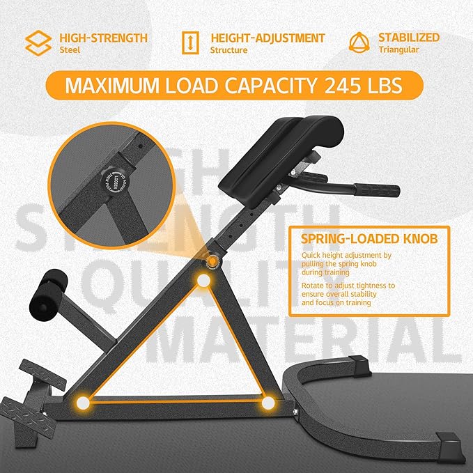 Roman Chair Back Extender - Angle & Height Dual Adjustable Hyperextension Bench for Home Gym - Adjustable Back Exercise Machine