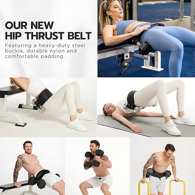 CoreVibe Exercise Hip Thrust Belt, Easy to Use with Kettlebells, Dumbbells or Plates, Adjustable for the Gym, Home or On the Go, Heavy & Light Weight Lifting, Glute Workout Equipment, Unisex