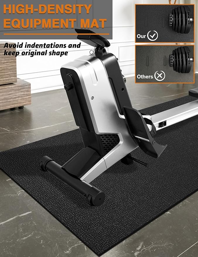 Exercise Equipment Mat 24"x68"/ 30"x60"/ 36"x78"/ 36"x96" Treadmill Mat Exercise Bike Mat for Stationary Spin Bike Trainer Elliptical Gym Workout Fitness Equipment Rower Mat for Hardwood Floors