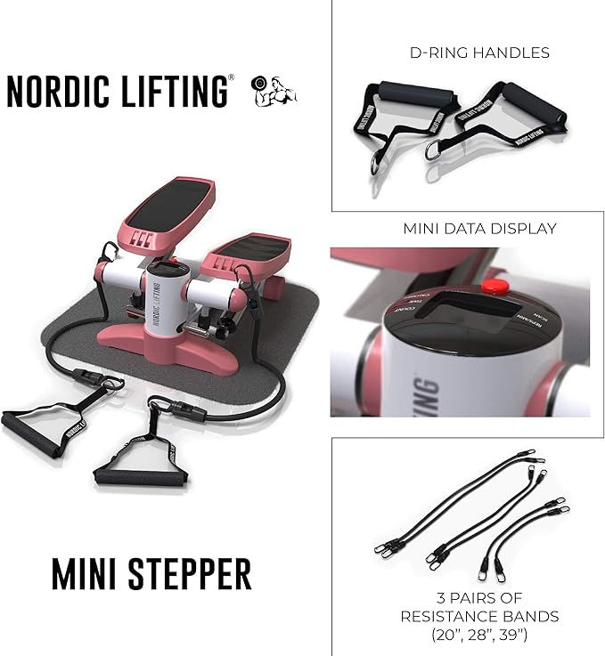 Mini Stepper & Stair Climber Machine - w/Resistance Bands Set - Built in Monitor by Nordic Lifting