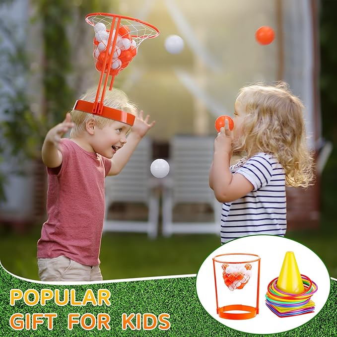 Sotiff 51 Pcs Carnival Games for Kids Adults Include Plastic Cones Ring Toss Combo and Head Hoop Basketball Game Carnival Birthday Party Throwing Games Indoor Outdoor Activity Back to School Gift