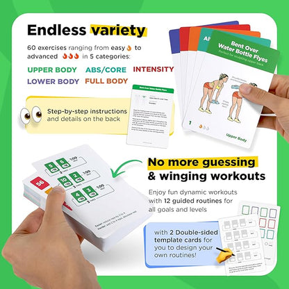 Exercise Cards: Bodyweight – Premium Home & Gym Workout Flash Cards Deck for Women and Men with 60 Exercises and 12 No Equipment Routines · Waterproof Plastic Fitness Flashcards