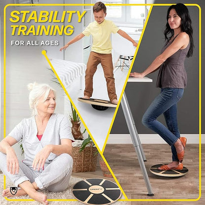 URBNFit Balance Board Trainer - Wooden Wobble Balancing Board for Core Stability, Strength Training & Flexibility - Wobble Board w/Workout Guide to Exercise at Desk or Home Gym﻿