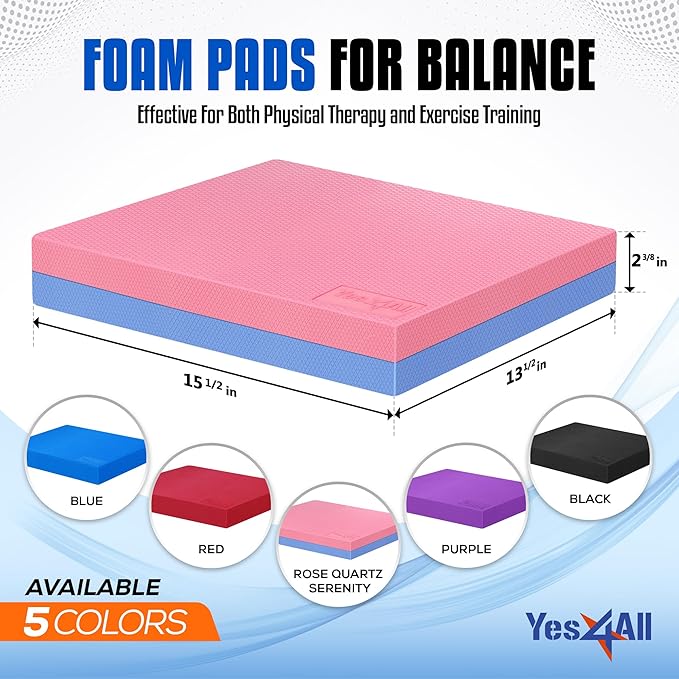 Yes4All Upgraded Size Foam Pad for Exercise, Nonslip Foam Balance Pad Physical Therapy, Yoga & Stability Training Balance Mat