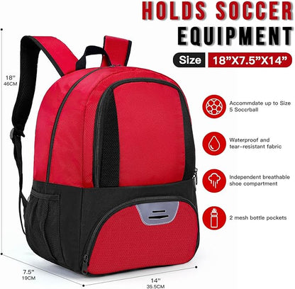 Soccer Bag&Soccer Backpack&Backpack for Football Volleyball Basketball,Sport Equipment Bags with Shoe compartment. (Red)