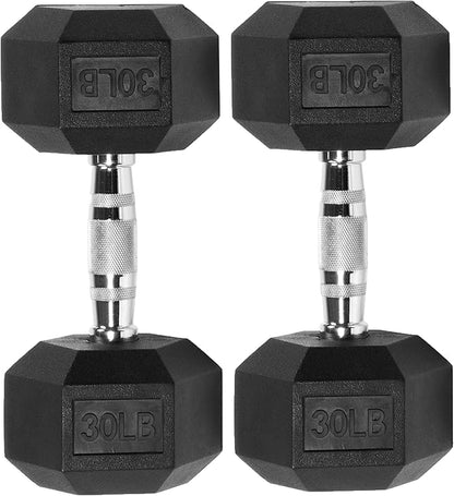 Signature Fitness Rubber Encased Hex Dumbbell, Multiple Sizes