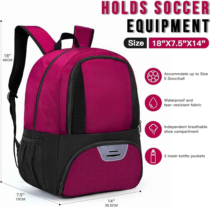 Soccer Bag&Soccer Backpack&Backpack for Football Volleyball Basketball,Sport Equipment Bags with Shoe compartment. (Purple)