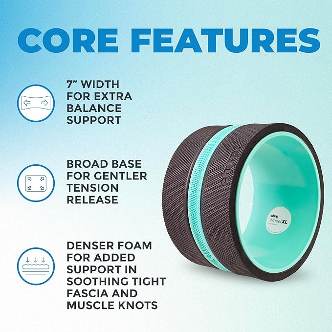 Chirp Wheel XL - Super Comfort Back Massage Foam Roller - Wider Back Stretcher, Plush Cushion, Enhanced Stability, Spinal Protection, Trigger Point Pressure, Back Cracking Device, Holds Up to 500 lbs