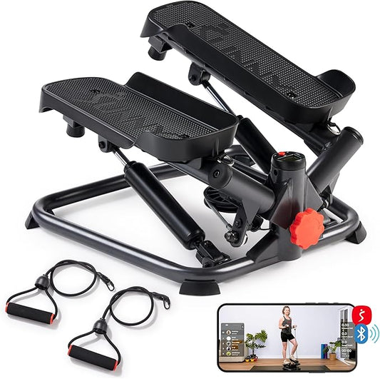 Sunny Health & Fitness Twist Stepper Machine Workout Cardio Equipment Gym Mini Stair Master Climber Thigh Space Squat Twist Stepper Advanced Twisted Resistance Band w Optional Connected Fitness