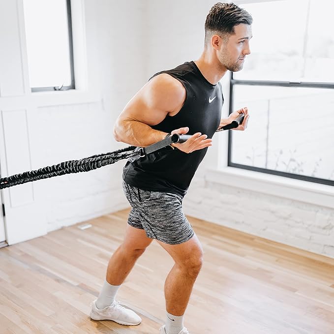 Resistance Cords - Shoulder and Core Resistance Bands - Perfect for Dynamic Warmups and Rehab - Deluxe Pair of 2 Black Cords and 2 Universal Handles - 4KOR Fitness