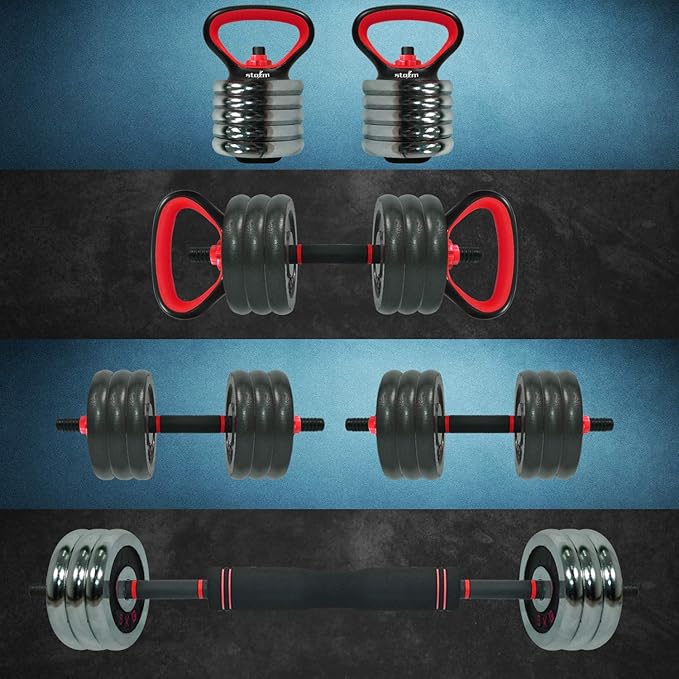 STOZM Weightlifting Accessories Set – Adjustable Fitness Set 2X Kettlebell 2X Dumbbell 4X Screw 1x Dumbbell