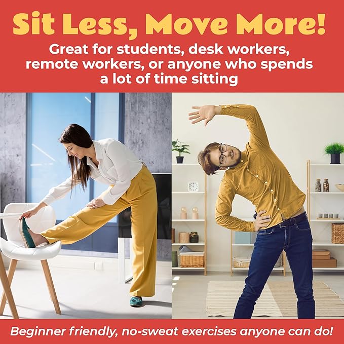 75 Desk Workout Cards – 50 Light Bodyweight Exercises & 25 Stretches for Quick, Easy Chair Routines – 3.5x2.5” Workstation Exercise Deck for Women & Men – No-Sweat Fitness at Home or Office