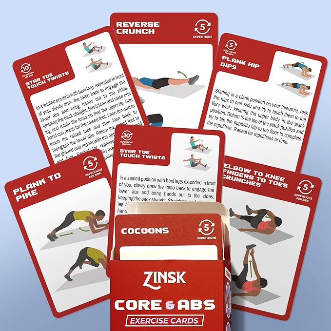 Abs and Core Exercise Cards – 75+ Workout Cards to Help Build Core Strength, Stability, Outdoor, Work from Home Fitness Workout