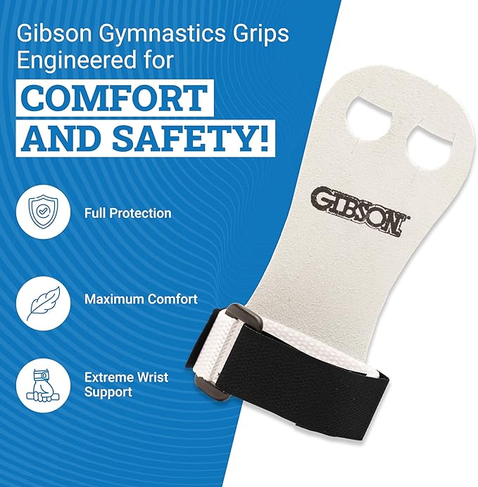 Gibson Rainbow Gymnastics Grips for Beginner, Unisex Durable Leather Grip with Hook & Loop Closure for Secure Grip & Wrist Support, Athletic Grips & Hand Protection for Young Gymnasts Made in USA