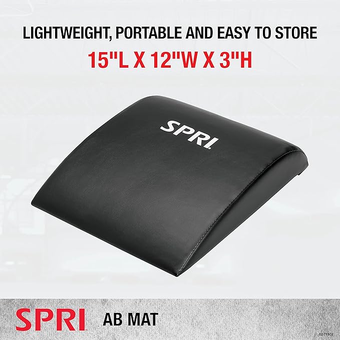 SPRI Ab Mat - Workout Mat Accessory for Abdominal Exercises, Sit-Ups, Crunches, Push-Ups, Core Training, and More - Portable Padded Shaped Mat with Curved Back Support for Toning Abs,Black