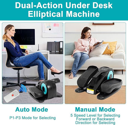 Under Desk Elliptical Machine, Portable Ellipse Leg Exerciser Machine with Remote Control, Elliptical Exercise Machine Supports Auto & Manual Mode, Exerciser for Seniors Adults Teens