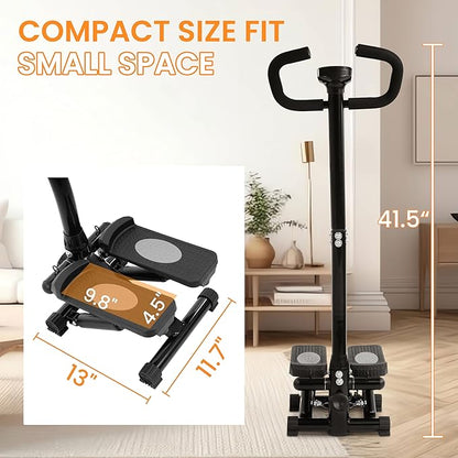 Signature Fitness Mini Steppers for Exercise with Handlebar, Stair Stepper with Resistance Bands, Portable Stepper Capable of Full-Body Exercise, Low Noise and Smooth, Multiple Colors