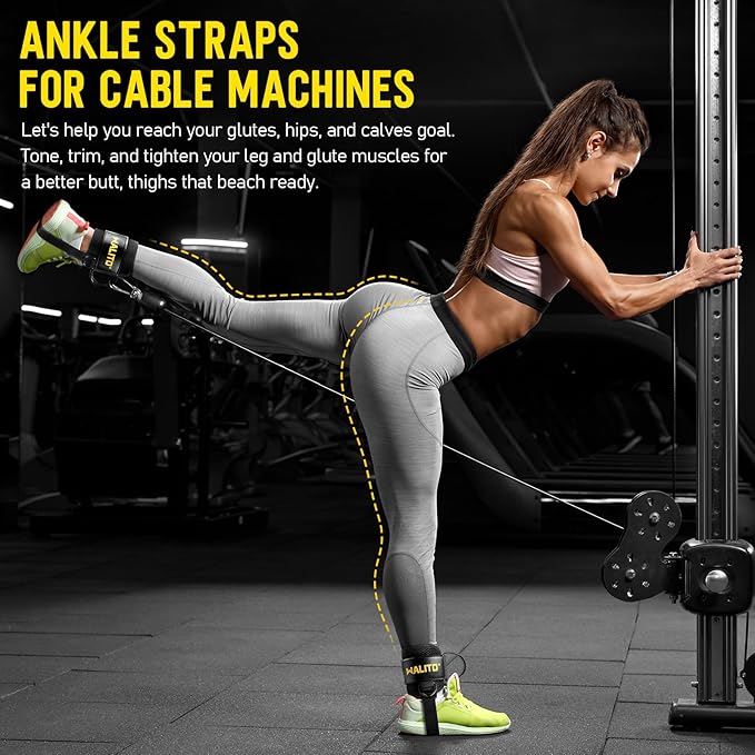 WALITO Gym Ankle Straps for Working Out - Glute Ankle Cuff Kickback Strap, Gym Cable Machine Accessories for Women Glute Leg Extensions, Hip Abductors & Lower Body Exercises Equipment