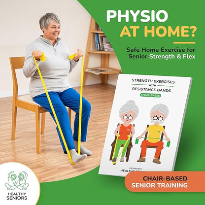 Chair Exercises for Seniors - Two Resistance Bands, Handles, and Printed Exercise Guide. Adjustable Fitness Equipment for Seniors, Elderly Home. Occupational & Physical Therapy Aids