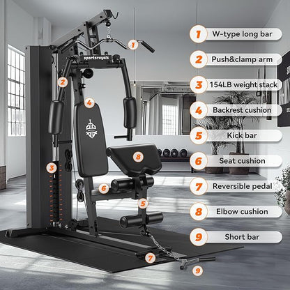 Home Gym, Multifunctional Home Gym Equipment, Workout Station with 154LBS Weight Stack, Exercise Equipment for Full Body Traning with Pulley System