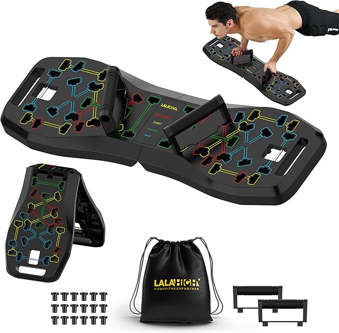 LALAHIGH Portable Push Up Board, Multi-Function Foldable Push Up Bars, Push Up Handles for Floor,Professional Push Up Strength Training Equipment For Man and Women,Gift for Boyfriend