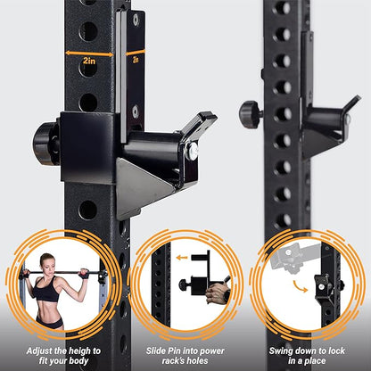 Yes4All Attachments Capacity 1000 LBS for 2x2" Tube, 1" Hole Power Cage including J-Hook, Spotter Arm, Dip Bar for Squat Rack