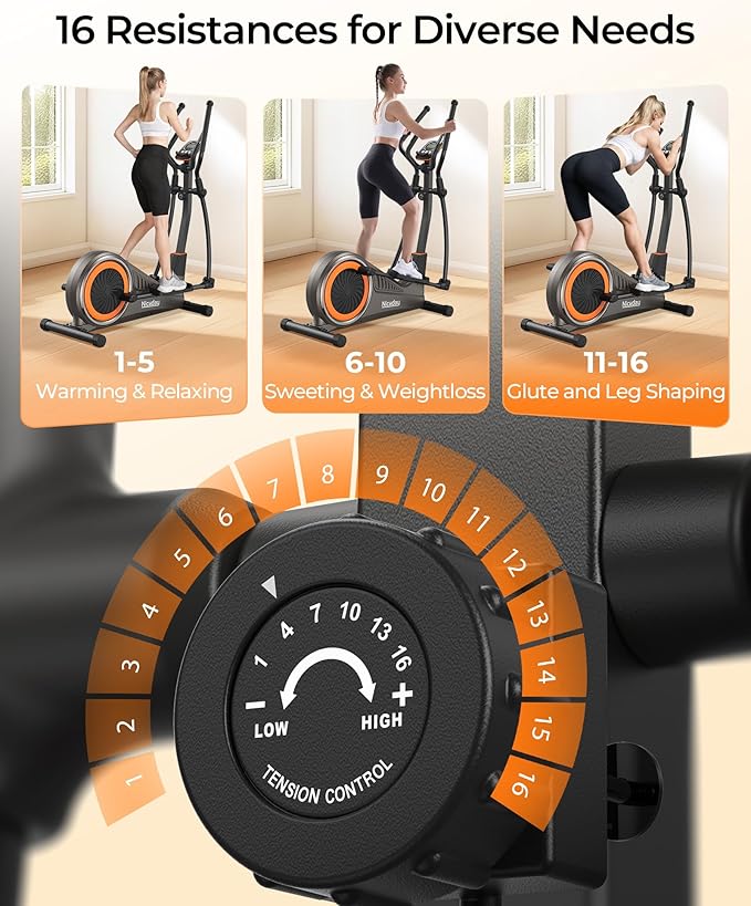 Niceday Elliptical Machine, Elliptical Exercise Machine for Home with Hyper-Quiet Magnetic Driving System, Elliptical Trainer with 15.5IN-18IN Stride, 16 Resistance Levels, 400LBS Loading Capacity